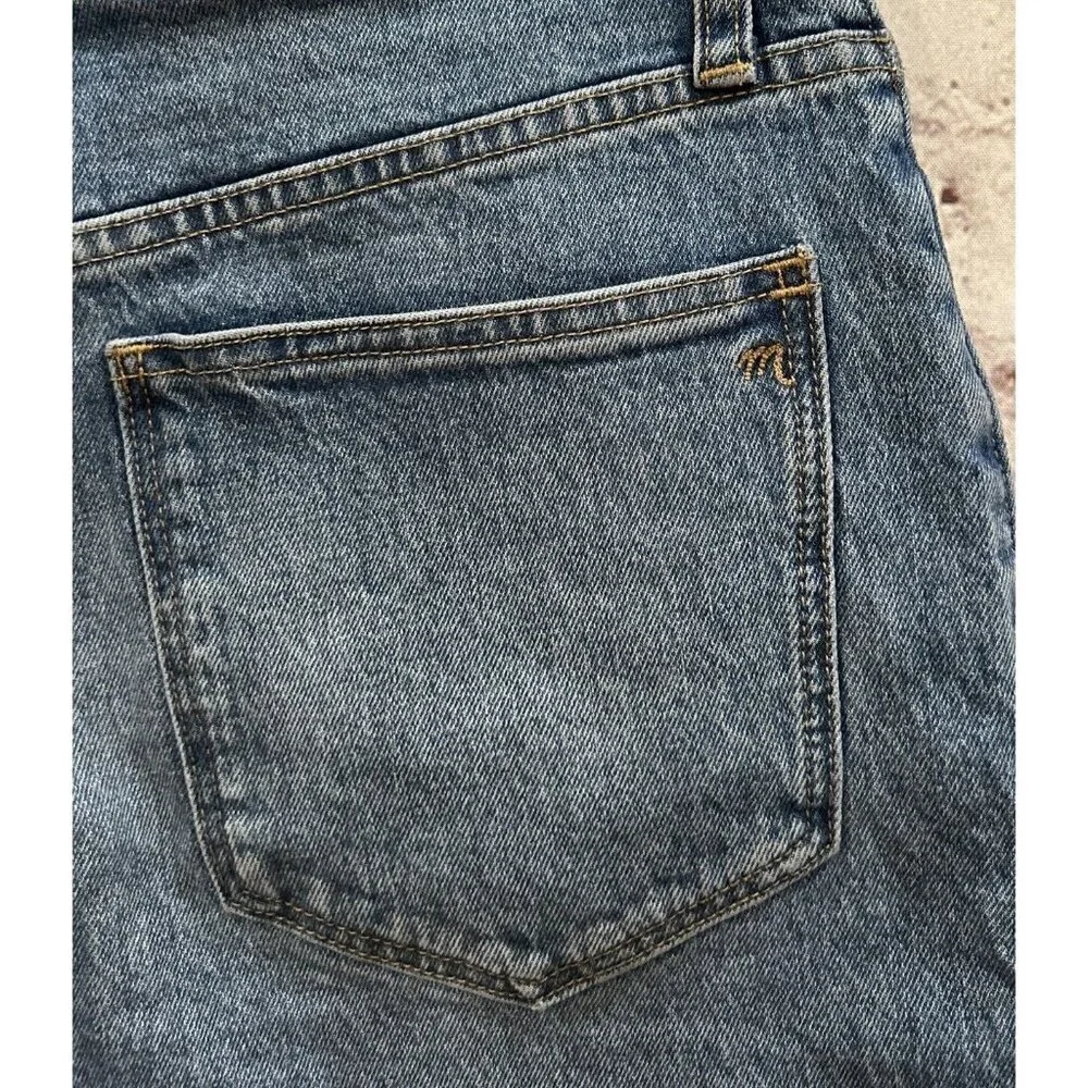 Madewell Womens High Rise Long Denim Shorts Button Fly Raw Hem Size 25 NEW